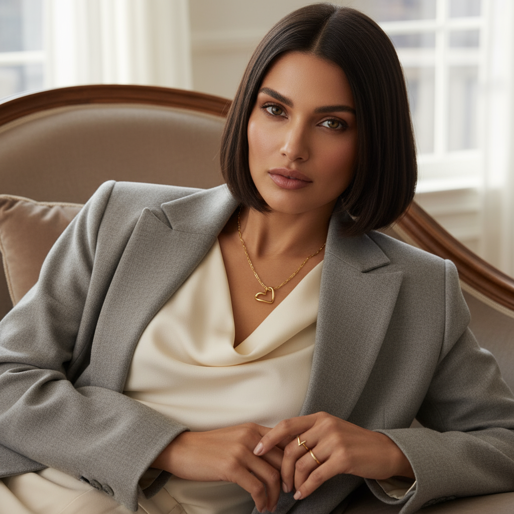 Mulher elegante diferente usando colar de coração