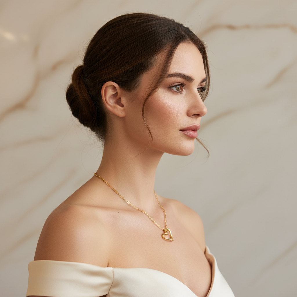 Mulher elegante usando colar de coração